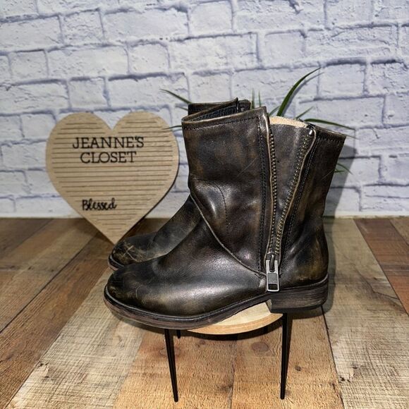 Hinge double zipper ankle boots distressed Anthropologie - Picture 7 of 12